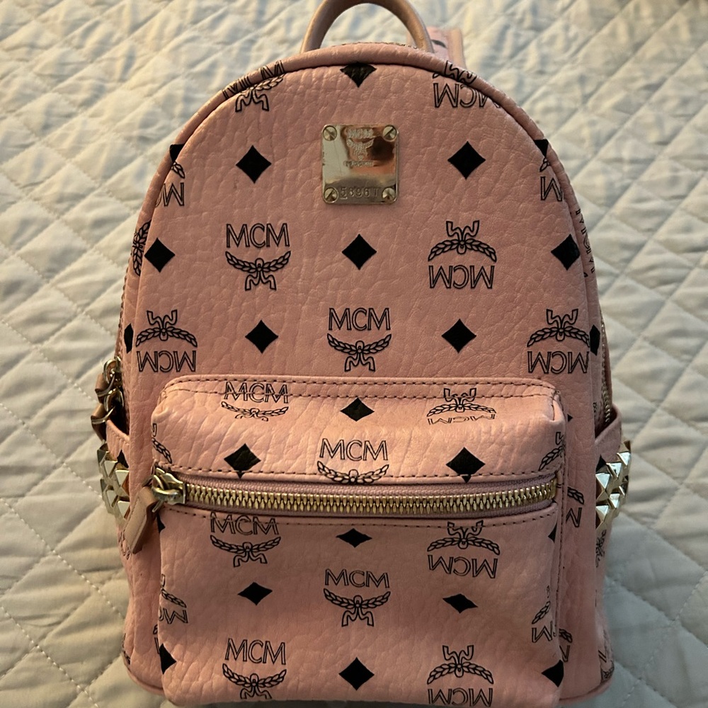Smaller MCM pale pink backpack